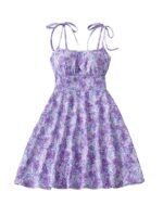 Floral Print Dress Summer Sweet A- Line Waist Trimming Dresses Women's Slimming Casual Clothing - Image 3