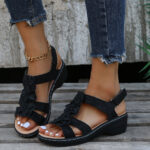 Flowers Sandals Summer Velcro Wedges Shoes For Women - Image 2