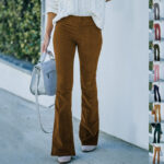 Ins Corduroy High Waist Flared Pants Fashion Casual Slim Solid Color Trousers Autumn And Winter Women's Clothing