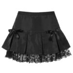 Black Goth Aesthetic Pleated Skirts Women Lace Trim Dance - Image 2