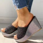 Flat Wedge Sandals With Fish Mouth Women's Summer Sequined Sandals Women - Image 2