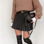 Draped Pleated Knitted Mini Skirts Women Winter Short Skirt - Image 2