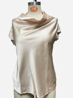Womens Solid-color Boat-neck Drapey Short-sleeve Top - Image 3