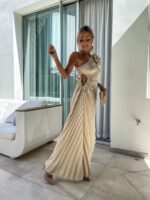 Ins Pleated One-shoulder Dress With Big Rose Flower Fashionable Sexy Evening Party Club Asymmetrical Dress - Image 2