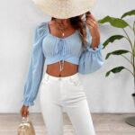 Sexy Low-Cut Lace-Up Midriff-Baring Long-Sleeve Shirt - Image 4