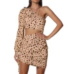 Off-Shoulder One-Sleeve Leopard-Print Hollow-Out Waist Bodycon Dress - Image 2