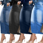 Women's Fashionable Hip-wrapped Stretch Denim Long Skirts