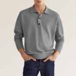 New Autumn Long Sleeve V-neck Buttons Men's Casual Jacket Polo Shirt - Image 4
