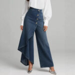 Unique Straight-leg Pants Fashion Large Ruffled Buttons Trousers Women's Faux Jeans Clothing - Image 3