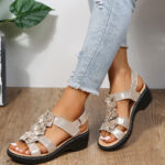 Flowers Sandals Summer Velcro Wedges Shoes For Women - Image 3