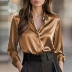 Elegant Satin Long Sleeve Blouse For Women Button-Up Collar Shirt Perfect For Casual Professional Business Work Wear Women's Clothing - Image 3