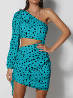 Off-Shoulder One-Sleeve Leopard-Print Hollow-Out Waist Bodycon Dress - Image 3
