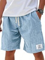 Fashionable Drawstring Textured Solid-Colored Shorts Beach Pants - Image 3