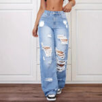 Trendy Washed Ripped Straight Jeans For Women - Image 2
