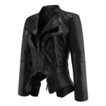 PU Leather Zippered Patchwork Jacket Coats - Image 3