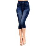 Seamless Imitation Denim Print Leggings Hollow Sexy Leggings - Image 2