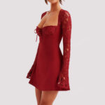 Y2K  Lace Long Sleeve Dress Fashion Sexy Corset Backless Lace Up Short Dresses Womens Clothing - Image 2