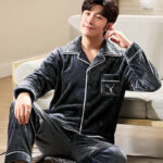 Pajamas Men's Long-sleeved Flannel Warm Men's Pajamas Plus Size - Image 3