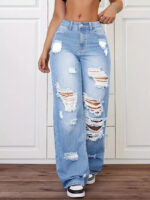 Trendy Washed Ripped Straight Jeans For Women - Image 3