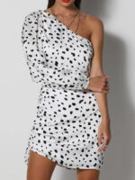 Off-Shoulder One-Sleeve Leopard-Print Hollow-Out Waist Bodycon Dress - Image 4
