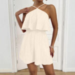 Crinkled Halter Neck Ruffled Jumpsuit Women's One Piece Summer Outfit With Flared Legs And Lightweight Breathable Design - Image 2