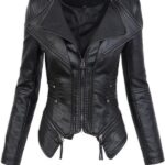 PU Leather Zippered Patchwork Jacket Coats - Image 2