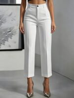 Womens Solid-Color High-Waisted Drapey Straight-Leg Minimalist Trousers - Image 2