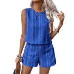 Casual Craft Stripe Printing Sleeveless Tank Top Shorts Suit - Image 3